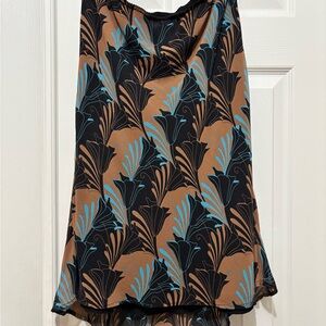 100% Silk Worthington Black, Brown & Blue Floral Midi Skirt